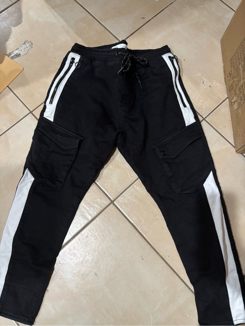 Zara Black Jogger Pants with White Side Panels